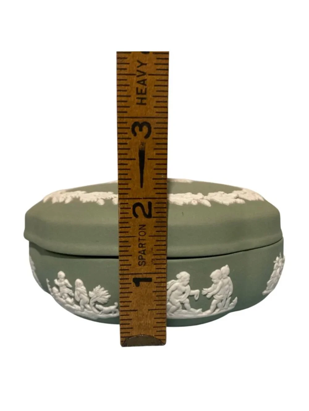 Wedgwood Sage Green Jasperware Neoclassical Trinket Box
